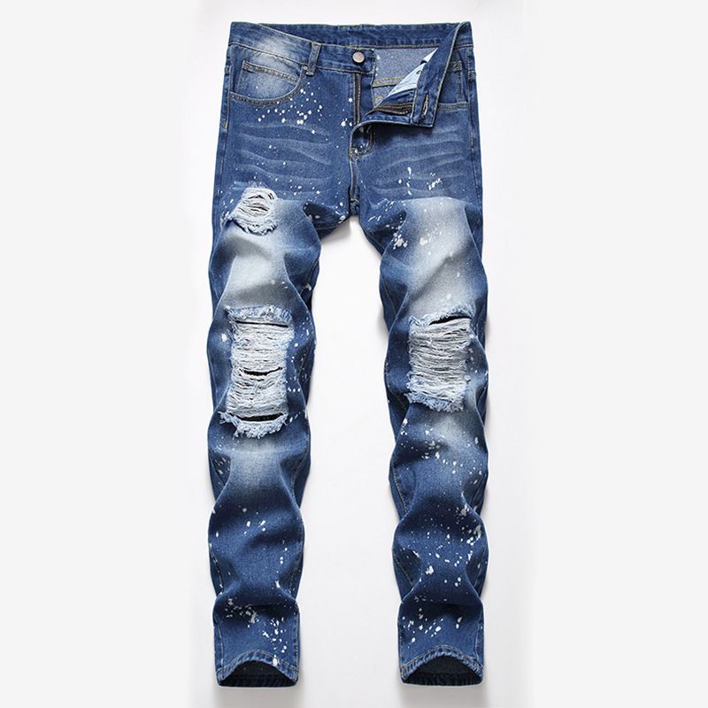 Jeans da uomo europei e americani, primavera e autunno, nuovi pantaloni alla moda strappati, jeans larghi e dritti da uomo_voghion.com