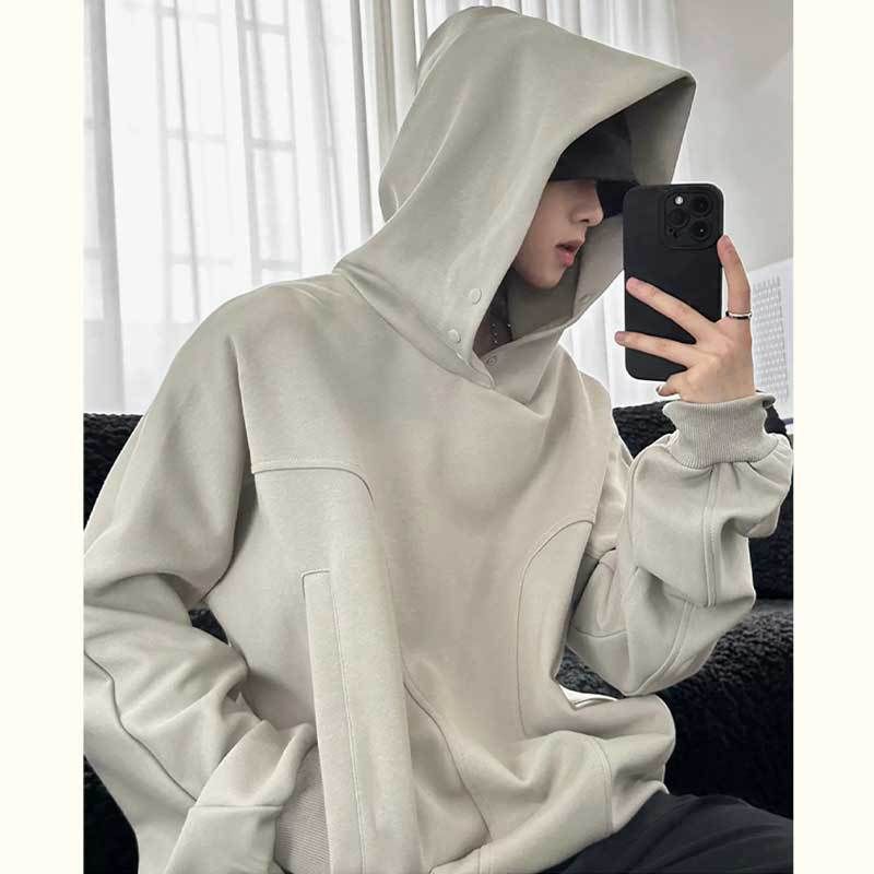 Sudadera con capucha de polar de color sólido de otoño e invierno 2024 para hombre, sudadera con capucha rígida resistente, chaqueta informal_voghion.com