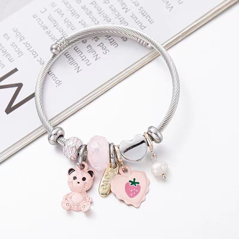 Bracciale da donna in acciaio inossidabile da 1 pezzo, con perline di cristallo, perle d'amore, nappa, misura regolabile, adatto per l'uso quotidiano_voghion.com