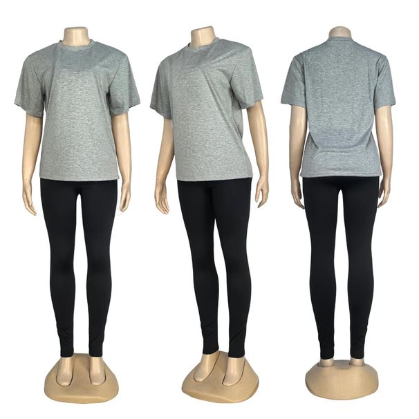 Cotton Fashion Letter Round Neck Short Sleeved Top With High Elasticity And Quick Drying Yoga Fabric Long Pants Set_voghion.com