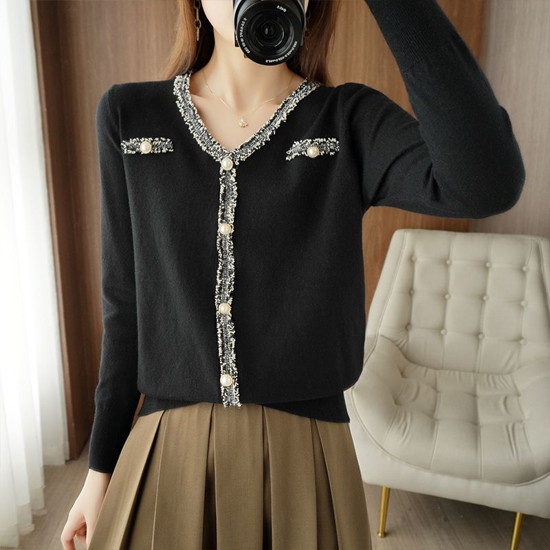 Women's Clothing Women's Sweater Long Sleeve V Neck Autumn Fat Girl Temperament Sweater_voghion.com