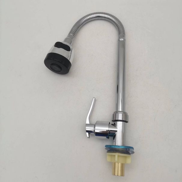 Rubinetto per lavabo da cucina in acciaio inossidabile con rubinetto singolo freddo, rubinetto universale verticale a due velocità in lega di zinco_voghion.com