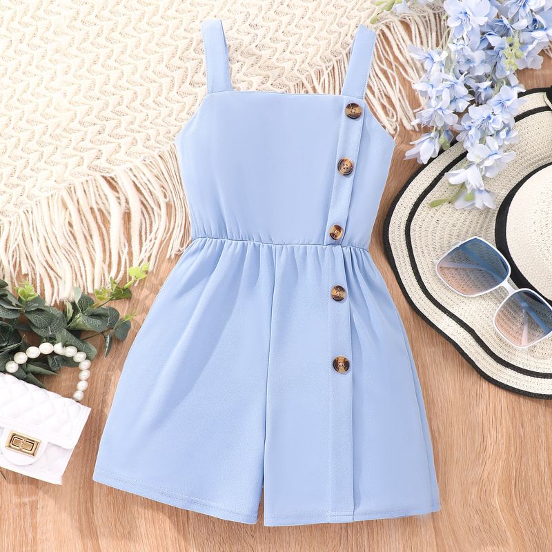 Kid's Clothing New girls' casual suspenders solid color button spring and summer jumpsuit_voghion.com