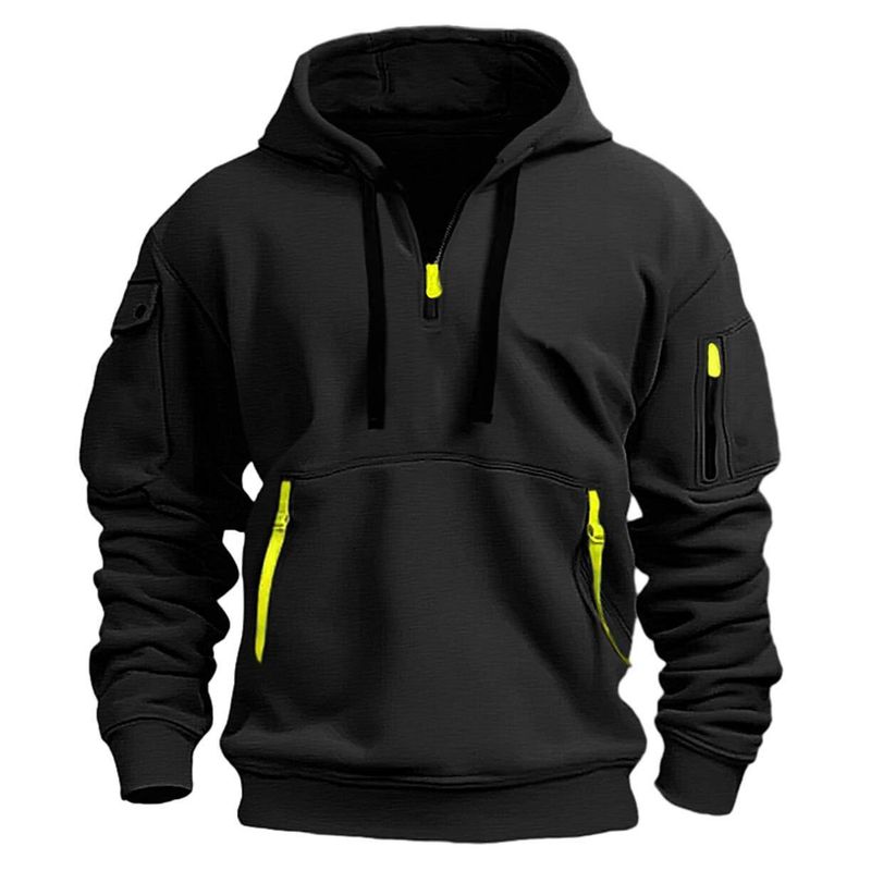 Sudadera con capucha para hombre de primavera y otoño, con cremallera, multibolsillos, manga larga, abrigo deportivo informal_voghion.com