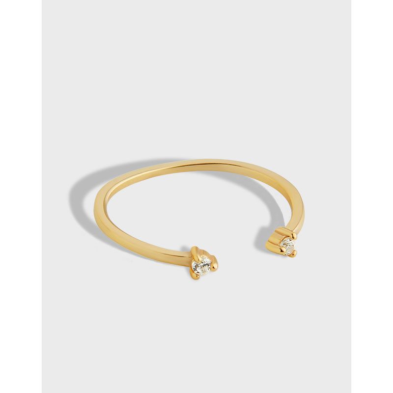 JZ011 Anello a coda in argento puro con doppia zirconia aperta, versione coreana, personalità di nicchia, chic e minimalista_voghion.com