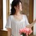 Short-Sleeved Nightgown Women's Summer Cotton Palace Style Elegant Lace Princess Pajamas Loose Large Size Soft Outwear Home Clothes_voghion.com