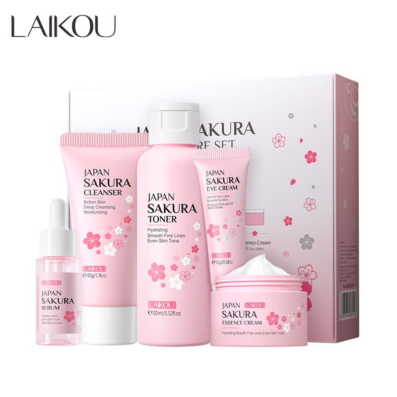 Produttore di prodotti per la cura della pelle con crema idratante ed essenza Laike Sakura, confezione regalo da cinque pezzi_voghion.com