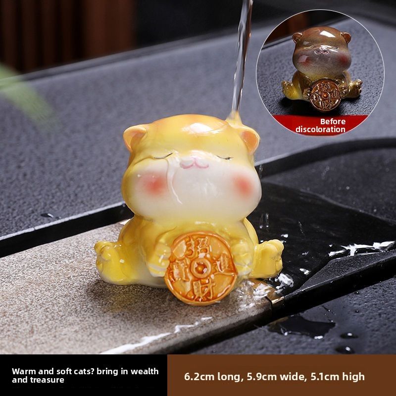 Fortune-Attracting Cartoon Creative Color-Changing Pet Ornament, Can Raise Tea, Playable Cute Adorable Cat Kung Fu Set,_voghion.com