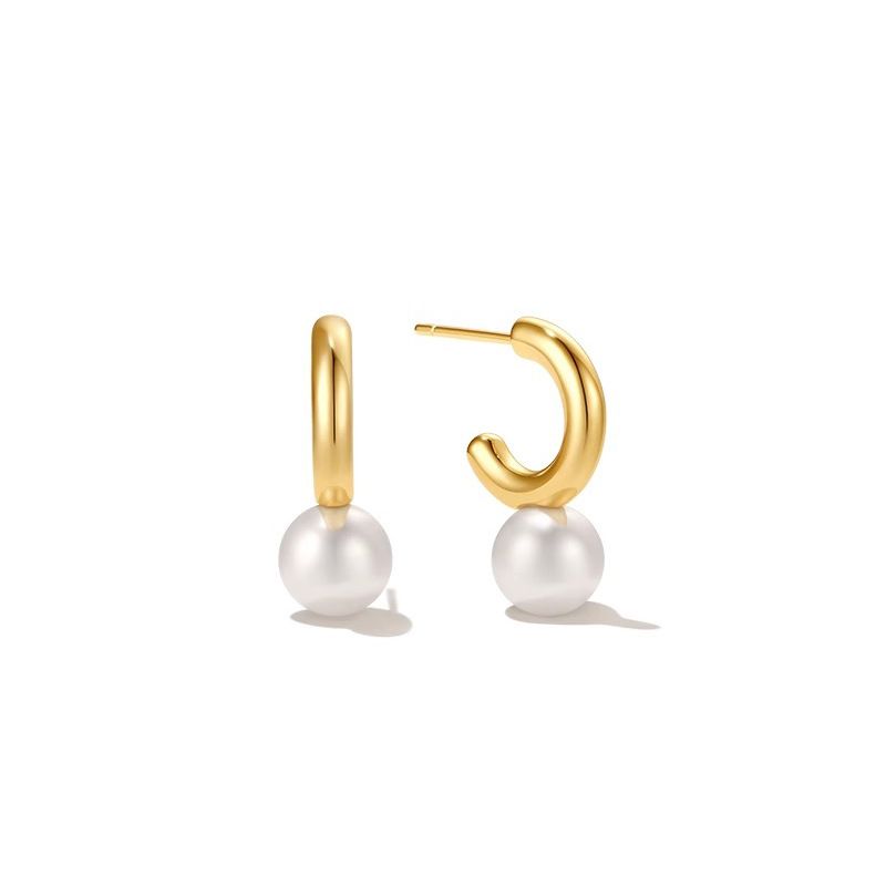 C-Shaped Pearl Earrings - Minimalist Plated Studs (Hypoallergenic Lightweight)​_voghion.com