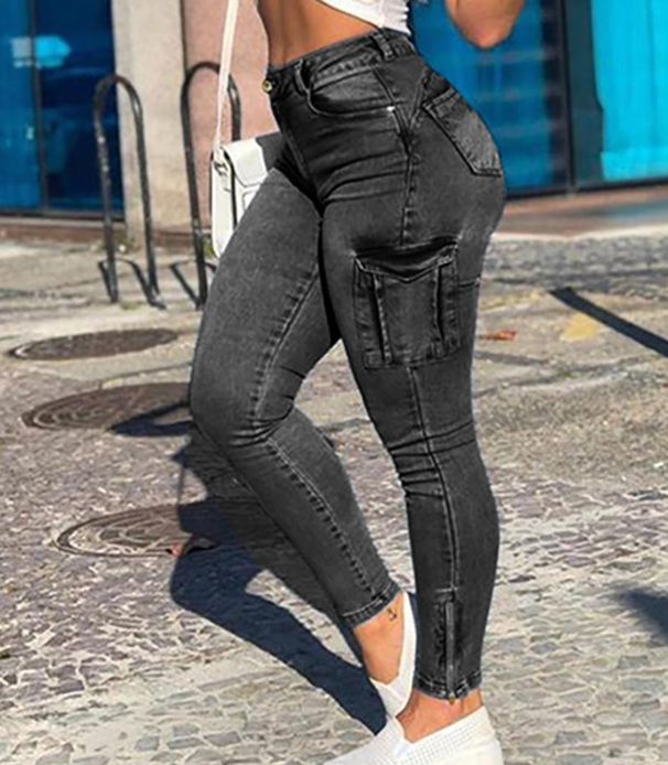Women's Clothing autumn and winter new zipper pleated women's pants pockets fashionable slim Baita women's high waist skinny jeans_voghion.com