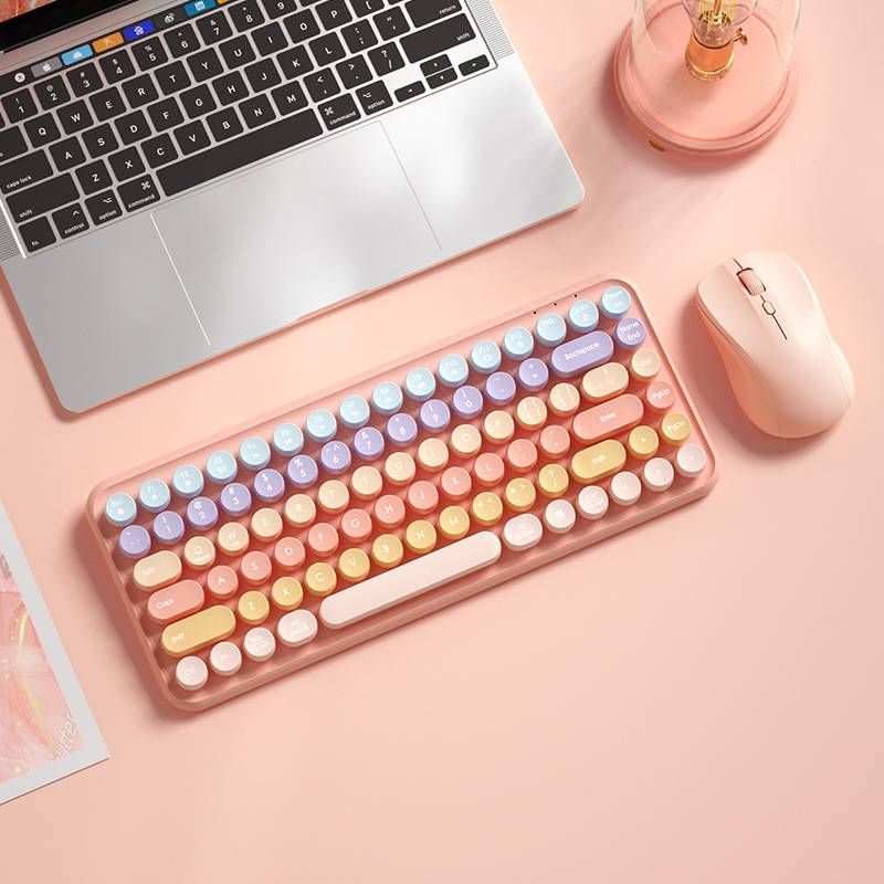 Mouse e tastiere tastiera wireless colore sfumato ragazze alla moda ufficio digitazione leggera e portatile_voghion.com