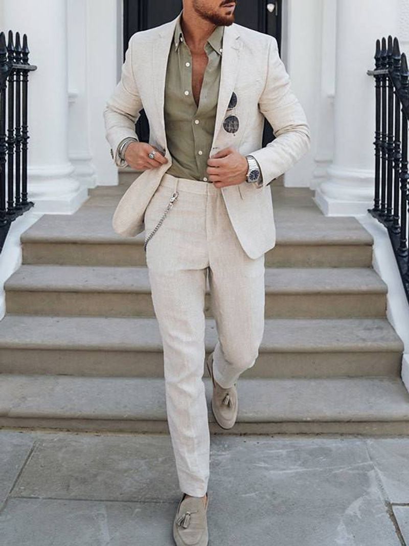 2pcs Men's Suits Independent Station Linen Men's Suit Men Groom Best Man Wedding Banquet Suit_voghion.com