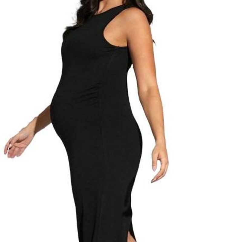 Women's Clothing Back Slit Sleeveless Hip Wrapped Midi Skirt Slim Fit Knitted Slimming Dress Sleeveless_voghion.com