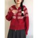 Herbst und Winter Weihnachten rot Kapuzenpullover Damen Retro kurze Strickjacke Jacke_voghion.com