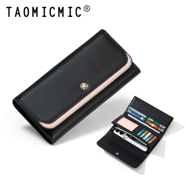 Wallet Big Brand Medium And Long Women's Wallet Three-fold Multi-card Slot Stitching Hand-held Leather Folding Mobile Phone Grab Bag Zipper Wallet_voghion.com