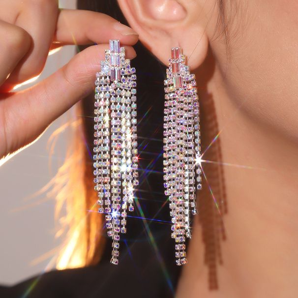 Orecchini lunghi con nappe di diamanti super flash di alta qualità di lusso per le donne, orecchini con personalità esagerata_voghion.com