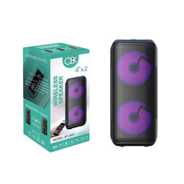 O8K BT-2407 Altoparlante portatile doppio subwoofer da 4 pollici con luce LED colorata per la casa_voghion.com