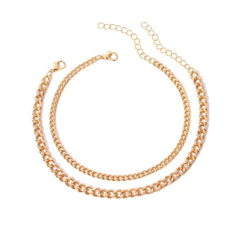 Double Layer Anklet For Women Cuban Chain Exaggerated Personality Niche Versatile Beach Style Simple Jewelry Trend_voghion.com