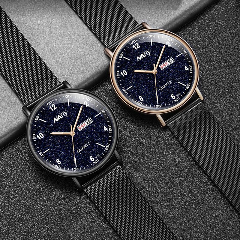 Yamaler NARY Round Dial Luminous Calendar Starry Dial Numbers Men Work Watch Quartz Wristwatch_voghion.com