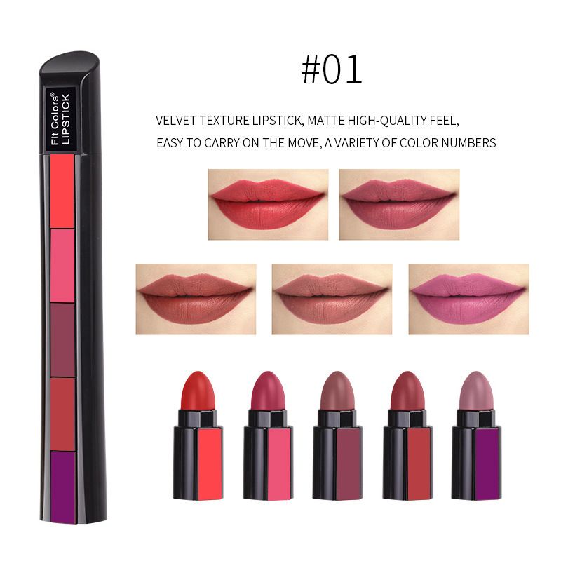 Beauty Care shop Combination Lipstick 5-color Waterproof 5-section Matte Veet Long Lasting Non-stick Lip Gloss Lipsti sti_voghion.com