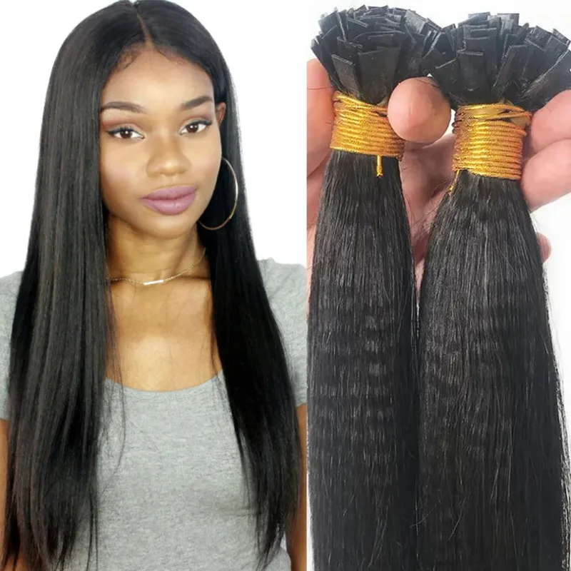 Extensions de cheveux humains Yaki à pointe plate noir marron_voghion.com