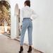 Women's Clothing High Waist Straight Leg Denim Jeans - Classic Blue Washed Cotton Casual Trousers For Everyday Wear_voghion.com
