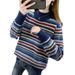 【 Cashmere Family 】 Lockerer und dicker Strickpullover für Damen mit halbhohem Kragen, gestreifter kurzer Wollbasis, Innenschicht_voghion.com