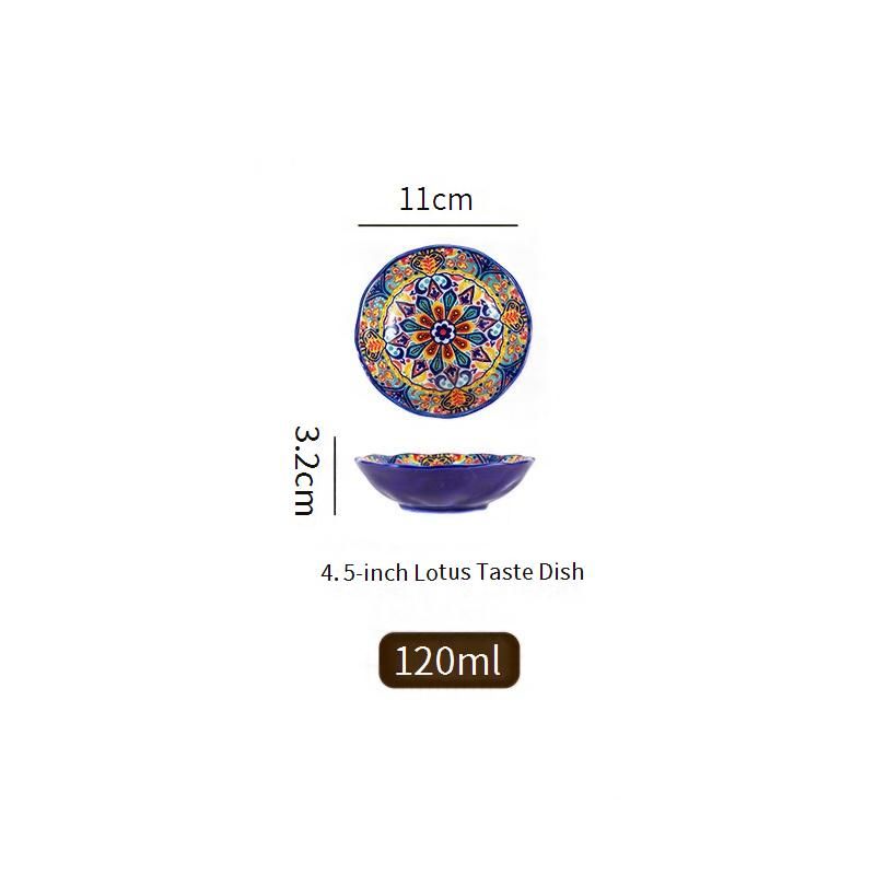 Bohemian Ceramic Dinnerware Set - Underglaze Hand-Painted Bowls & Plates With Handles Vintage Style For Home & Restaurant​​_voghion.com