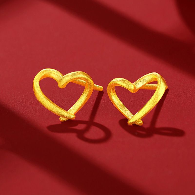 Orecchini Hollow Love Studs da donna in ottone placcato oro massiccio, con gancio per l'orecchio coordinato_voghion.com