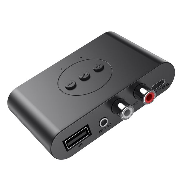 Bluetooth 5.0 lydmottaker U-disk RCA 3,5 mm 3,5 AUX-kontakt stereomusikk trådløs adapter med mikrofon for bilmonteringssett med høyttalerforsterker_voghion.com