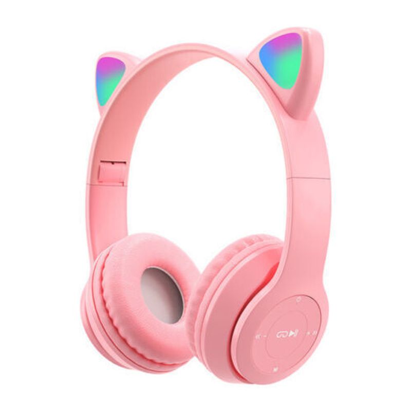 Kinder Kopfhörer Wireless Bluetooth Headset LED Lichter Katze Ohr Kopfhörer_voghion.com