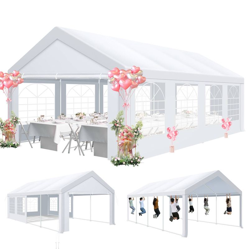 13x26FT Party Tent Heavy Duty Outdoor Gazebo White Event Shelter Wedding Canopy Tent For Parties Carport BBQ Commercial With Removable Sidewall_voghion.com