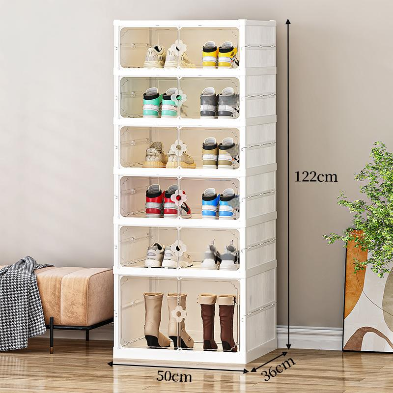 Double Row Foldable Shoe Storage Cabinet - No Assembly Clear Stackable Shoe Organizer (Multi-Layer Dustproof Shoe Display Case)​_voghion.com
