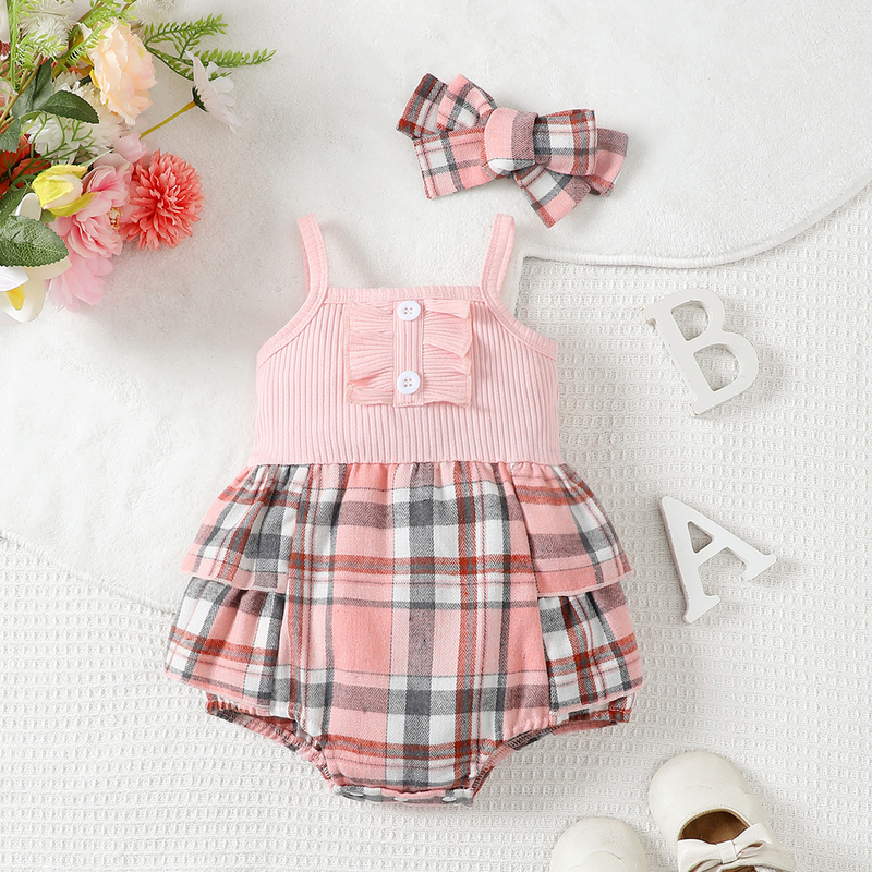 Mother & Kids Children's Clothing Corrugated Cotton Plaid Triangle Jumpsuit_voghion.com