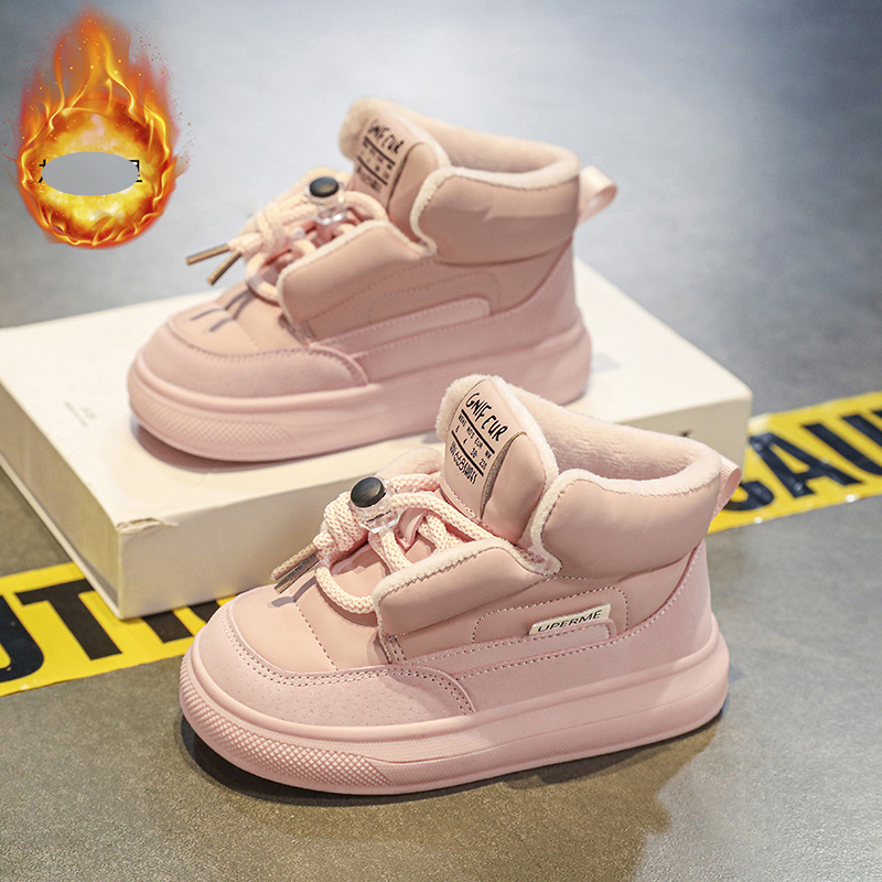 Children's Shoes Girls Winter New Velvet Warm Children's Sports Cotton Shoes Leather Girl Pink Snow Cotton Boots_voghion.com