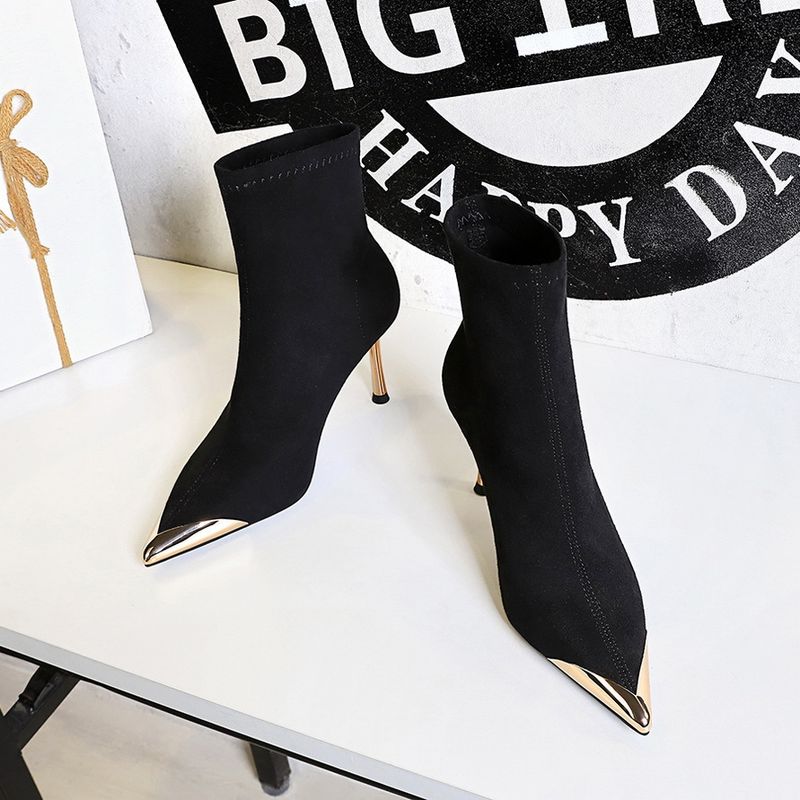 319-12 style banquet à la mode pour femmes avec manches, talons hauts fins, bouts pointus en métal, pieds coupés, amincissants_voghion.com