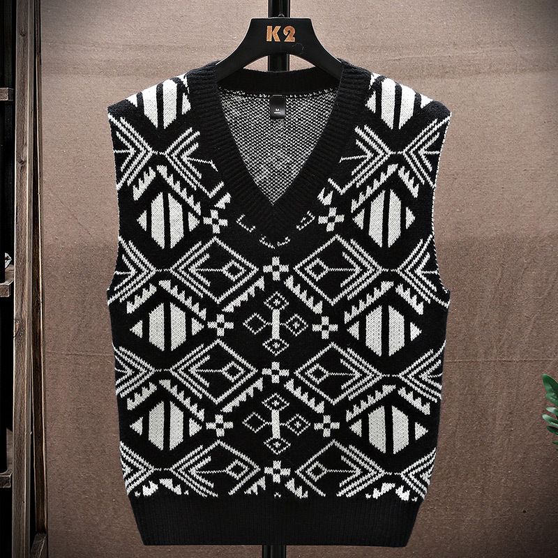 Men's Clothing Men's knitted V neck wool vest sleeveless sweater vest fashionable outer wear knitted sweater vest one piece drop shipping_voghion.com