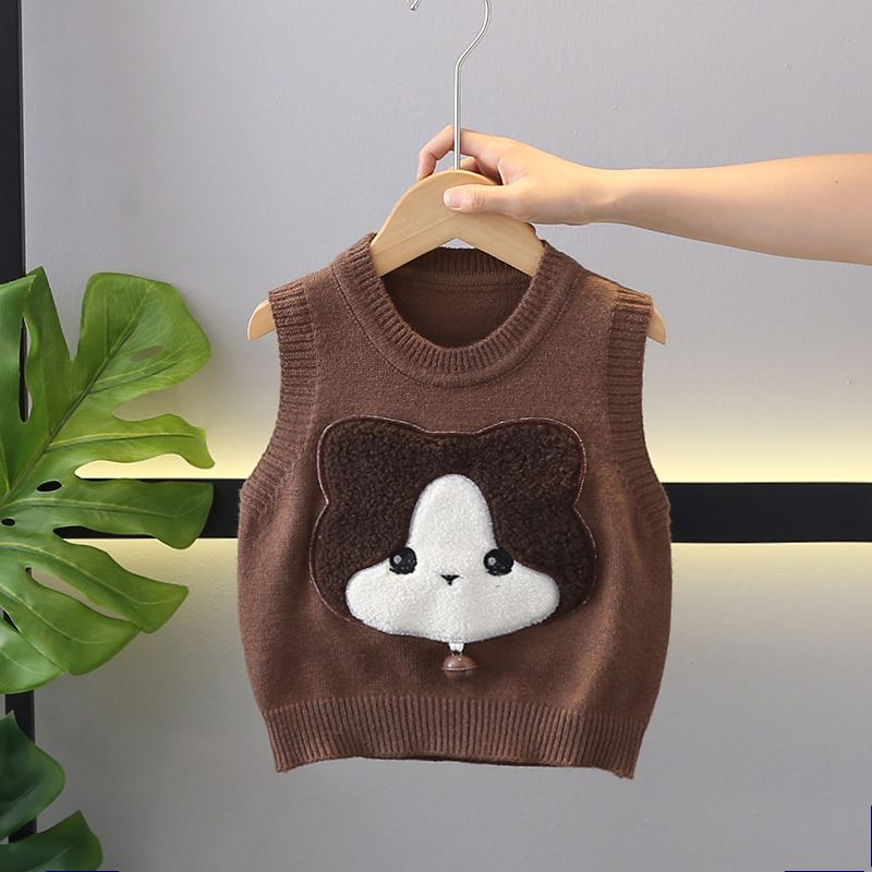 Autumn winter sweaters, children's clothing, knitted pullover, round neck baby's solid color love vest, men's and_voghion.com