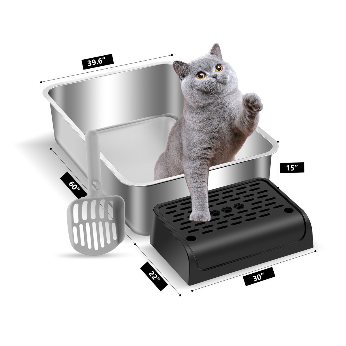 20cm Large Stainless Steel Semi-Enclosed Splash-Proof Toilet Cat Litter Box_voghion.com