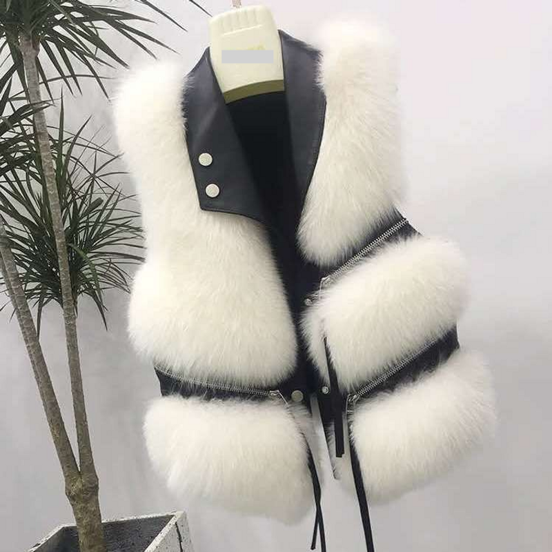 Women's Clothing fur vest coat Haining manufacturer new zipper splicing short fur vest young style_voghion.com