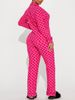 Completo da donna con pantaloni a vita alta e stampa anime – Blazer abbottonato a maniche lunghe e pantaloni (S-XXL, poliestere, cartone animato kawaii, rosa/rosa)_voghion.com