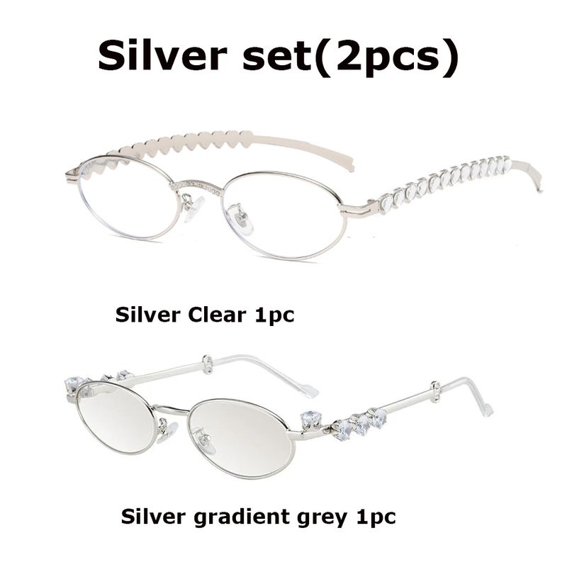 Uued saabumised sinist valgust blokeerivad retro ovaalsed Sier Rhinestone 2tk päikeseprillid meestele paljude silmadega naistele südamekujulised teemantprillid_voghion.com