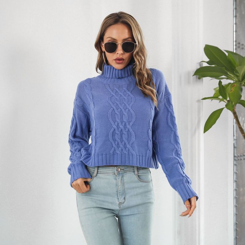 INS net rouge pâte frite torsions col haut pull court femmes en vrac automne et hiver pull à manches longues pull nouveau_voghion.com