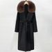 Elegant-Style Women's Wool Coat With Fox Fur Collar, Belted Double-Faced Long Tweed Coat_voghion.com