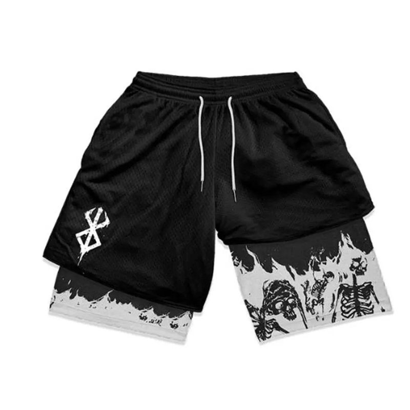 2-in-1-Laufshorts Für Herren, Für Herren, Workout, Anime-Shorts, Training, Yoga, Fitnessstudio, Sportbekleidung, Hosen, Kurze Sporthose Mit Taschen_voghion.com