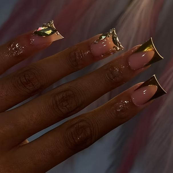 Schoonheid & Gezondheid Vlekkerige Zoete Koele Glitter Strass Textuur Bloem Draagbare Nagel Eendenbek Medium Valse Nagel_voghion.com