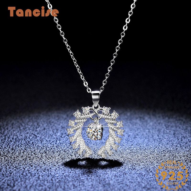 Tancise Luxus-Persönlichkeits-Silber-Moissanit-Anhänger-Halskette für Damen, klassisches Tide-Party-Geschenk_voghion.com