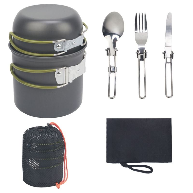 Set di pentole da campeggio, da picnic, portatile, per esterni, tre pezzi, con coltello pieghevole, cucchiaio, forchetta_voghion.com
