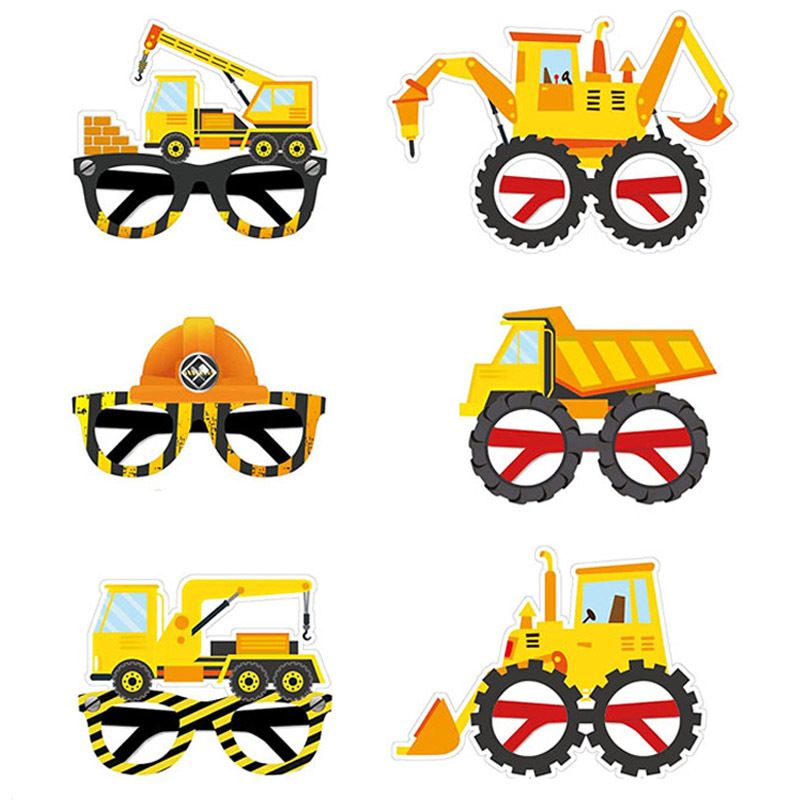 Grenzüberschreitende Versorgung Bauarbeiter Bagger Papierbrille lustige Photo Booth Requisiten Kinder Kleid Party Geschenke_voghion.com