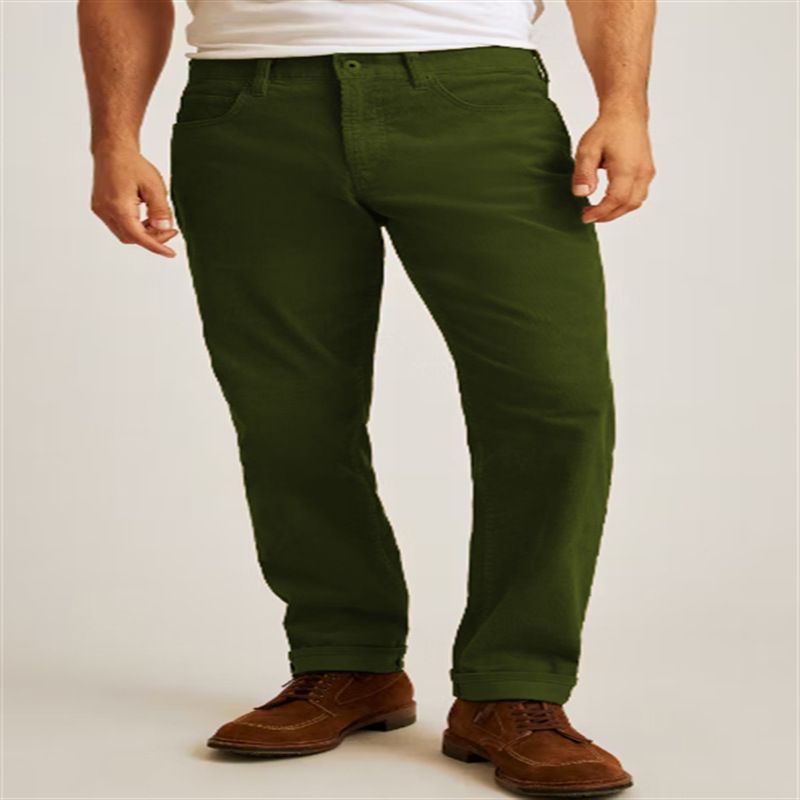 Herenkleding Corduroy Effen Kleur Losse Casual Rechte Broek_voghion.com